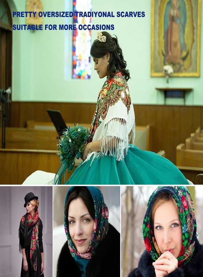 LOVNBHELP Russian Style Muffler Scarf Women's Traditional Wrap Tassel Shawl Fringes Neck Head Retro Scarf Floral Poncho Printing Shawl/Black - Image 5